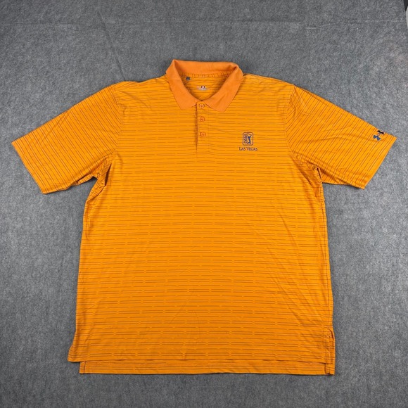 TPC Las Vegas Golf Polo Shirt Men's XL Under Armour Orange Striped HeatGear RARE - Picture 2 of 10
